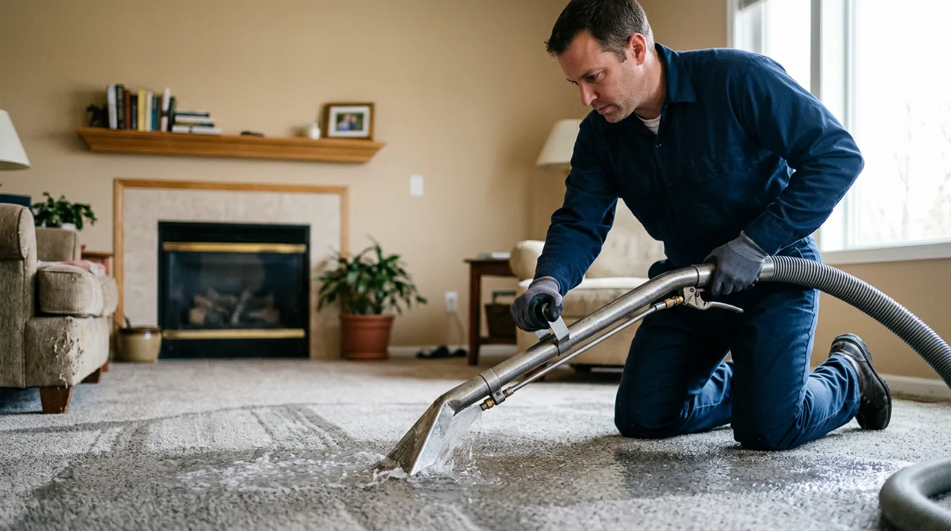 Water damage restoration technician working near Westwood, MA